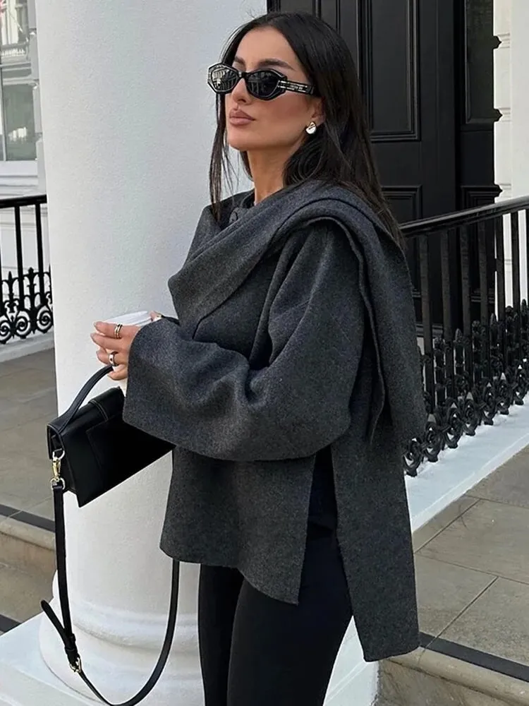 Solid Long Sleeved Short Coat With Scarf Women Loose Single Button Warm Jacket 2024 Autumn Winter Fashion Female Streetwear
Solid Long Sleeved Short Coat With Scarf Women Loose Single Button Warm Jacket 2024 Autumn Winter Fashion Female Streetwear