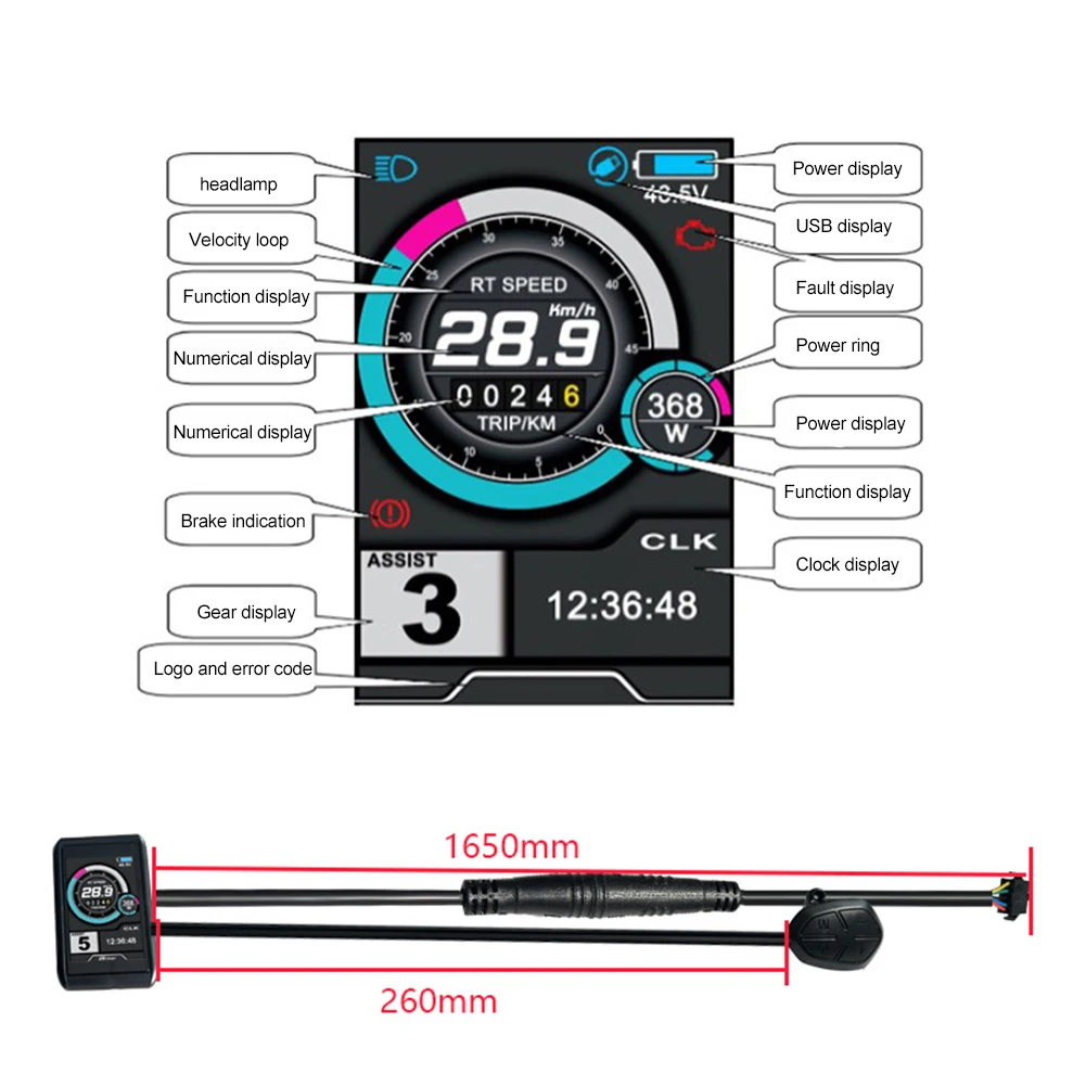 Durable High Quality Practical Color Display Bike Screen TFT-UKC1 3.5 Inch TFT Screen 3/5/9/6 Gears 36V/48V/60V/72V
Durable High Quality Practical Color Display Bike Screen TFT-UKC1 3.5 Inch TFT Screen 3/5/9/6 Gears 36V/48V/60V/72V