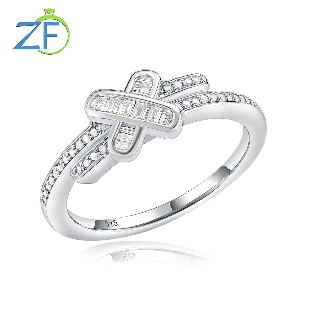 

GZ ZONGFA Real 925 Sterling Silve Cross Ring for Women 100% Natural Diamond 0.27ct Alphabet X Design Wedding Fine Jewelry