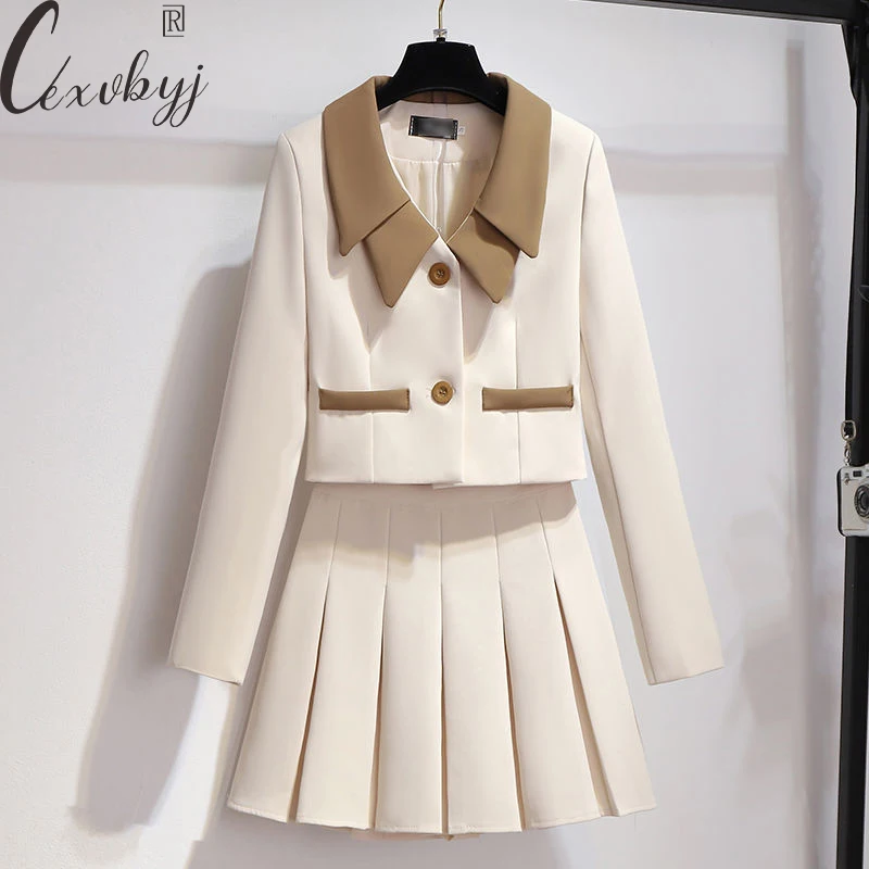 Women Skirt Elegant 2 Peice Suits Korean Fashion Short Blazer Jacket +Mini Pleated Skirt Outfits Autumn Long Sleeve French Set
Women Skirt Elegant 2 Peice Suits Korean Fashion Short Blazer Jacket +Mini Pleated Skirt Outfits Autumn Long Sleeve French Set