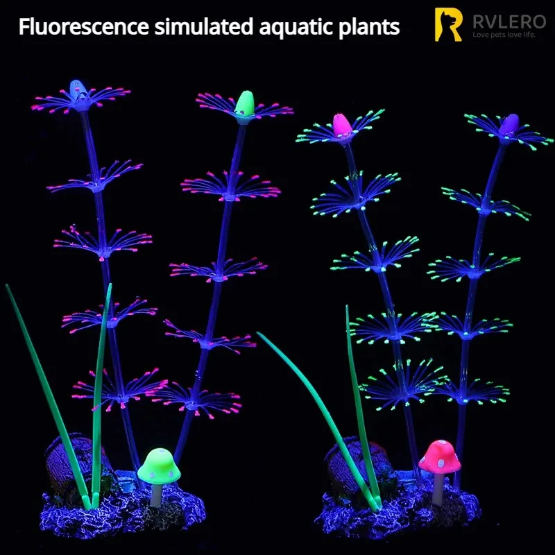 

Simulation Aquatic Plants Fluorescent Silicone Water Grass Fish Tank Landscape Aquarium Decoration Coral Landscaping Home