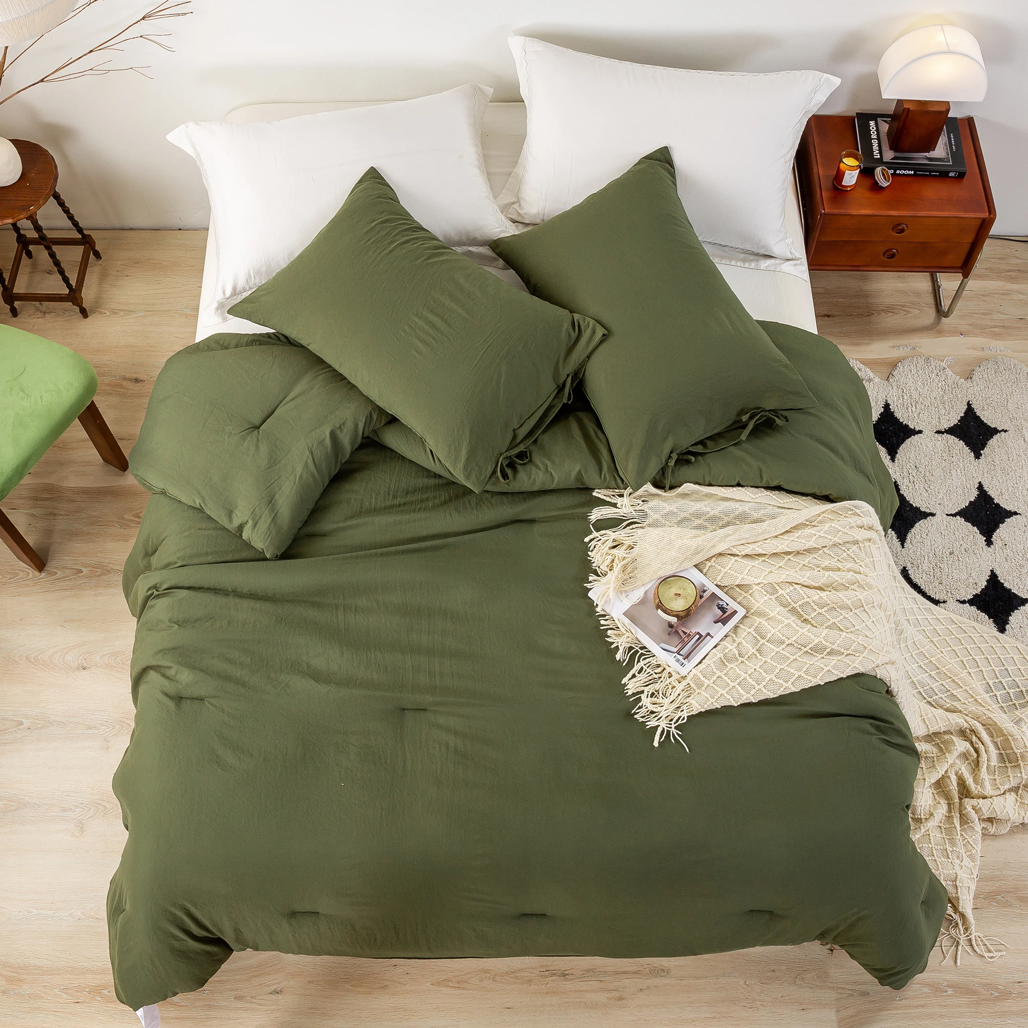 

Luxury Reversible Comforter Sets Queen Size Bed, Textured Chenille Cotton Stripe Bedding Down Comforter, Lightweight All Season,