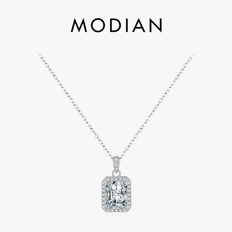 

Modian 925 Sterling Silver Radiant Cut 5A Zirconia Sparkling Link Chain Pendant Necklace Wedding Engagement Jewelry For Women