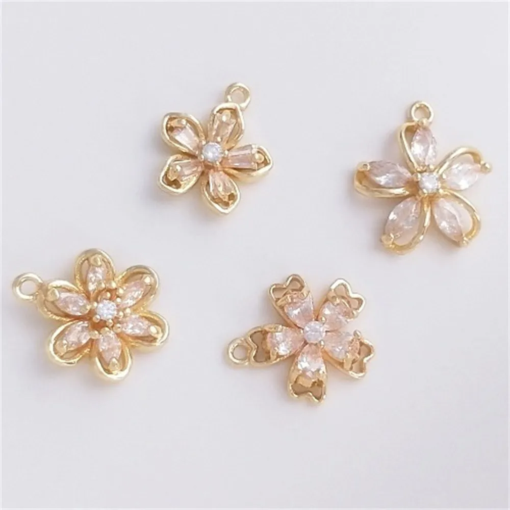 

14K Gold Filled Mini Inlaid Zircon Floret Pendant, Peach Blossom Cherry Blossom Pendant, DIY Bracelet, Earrings, Jewelry Charm