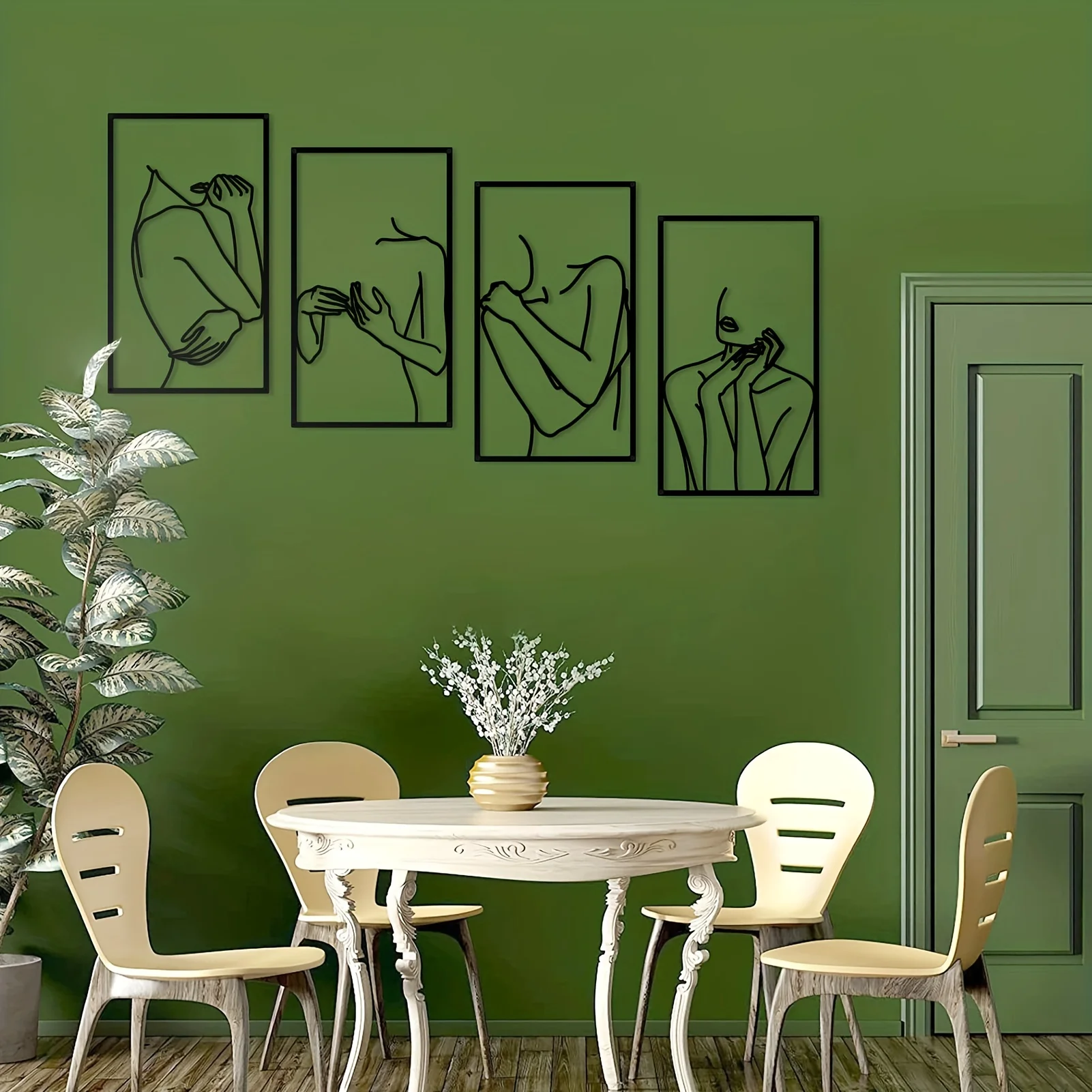4 Pcs Black Metal Wall Art Decor, Minimalist Abstrct Elegant Woman Line Drawing Decor, Single Line Home Hanging Wall Art Gift 
4 Pcs Black Metal Wall Art Decor, Minimalist Abstrct Elegant Woman Line Drawing Decor, Single Line Home Hanging Wall Art Gift