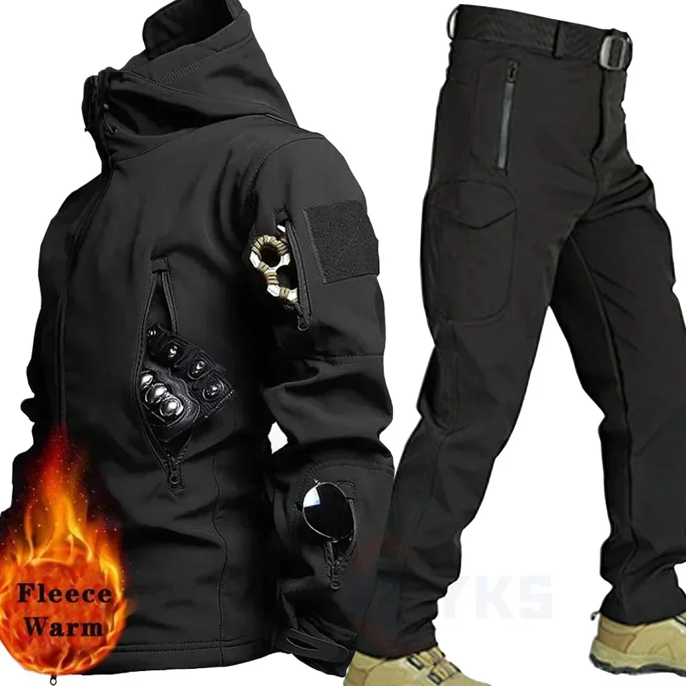 

Military Sharkskin Sets Men Winter Work Pants 2 Pcs Set Outdoor Waterproof Tactical Suit Camo Mutli Pocket Combat Jacket Fishing