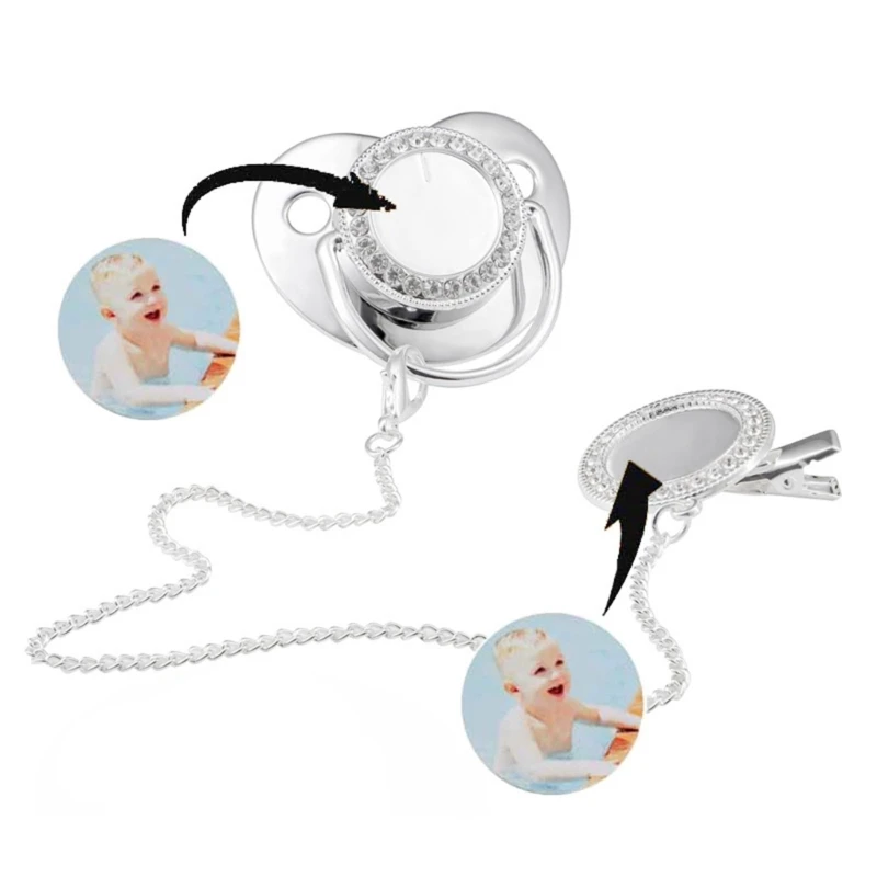 DIY Heat Transfer Printing Baby Pacifier Sublimation Blank Soothing Pacifier Nipple with Rhinestones Clip Chain
DIY Heat Transfer Printing Baby Pacifier Sublimation Blank Soothing Pacifier Nipple with Rhinestones Clip Chain