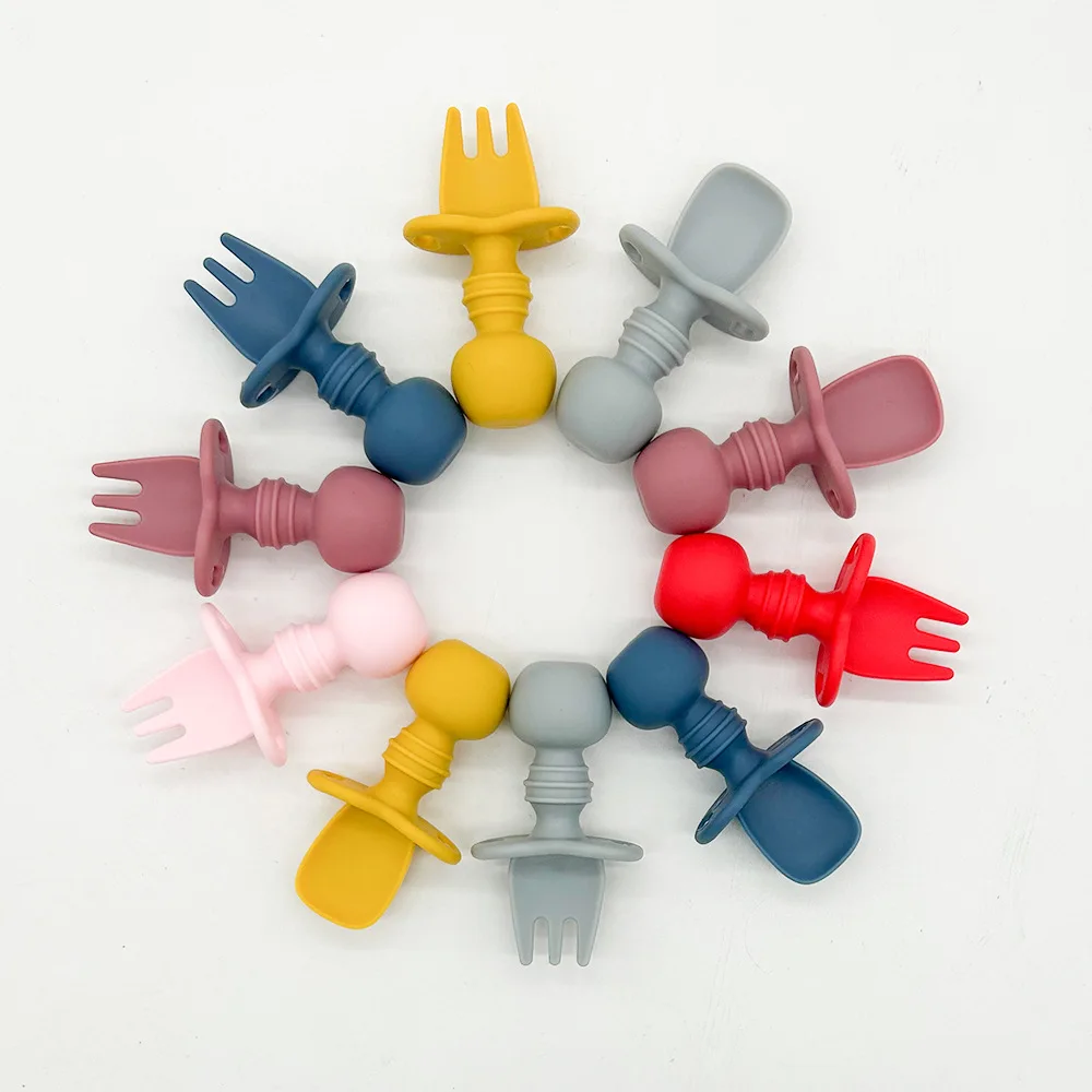 

Baby Silicone Fork spoon Children's Eating Training Baby Accessories Cartoon Mini Fork Spoon Set Infant Soft Tableware