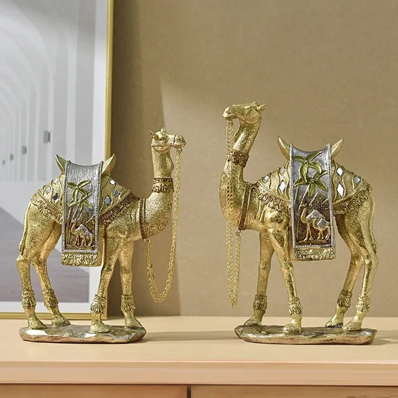 

Classical Light Luxury Golden Desert Camel Feng Shui Figurine Home Wine Cabinet Office Living Room Porch TV Cabinet Decoration