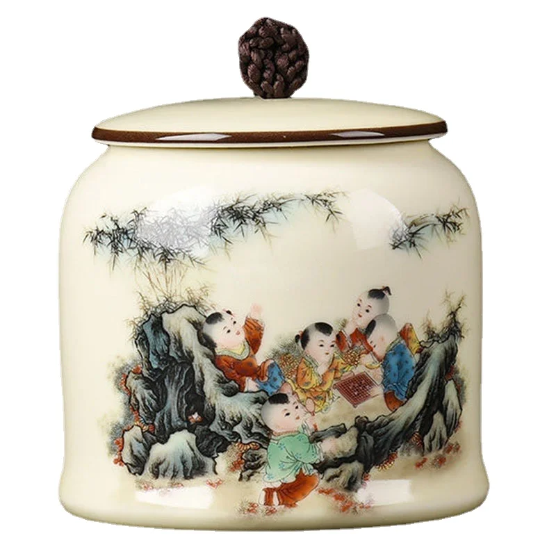 

HF Large Painted Tea Caddy Porcelain Storage Jar Porcelain Candy Box Spice Storage Tank Coffee Container Sealed Canister Tea Can