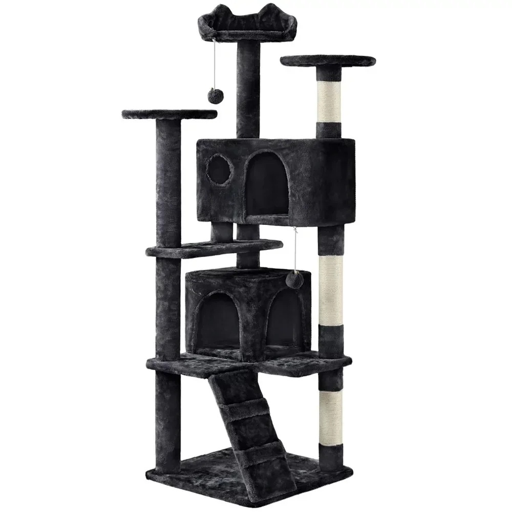 

Pet Toys for Cats Scraper 62.5'' H Multilevel Cat Tree W/ 2 Condos & 2 Fur Balls & 3 Scratching Posts Black Scrapers Things Post