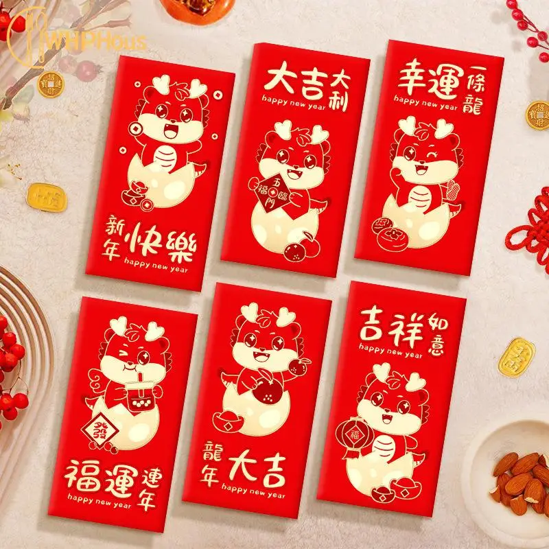 

6 шт., красные конверты на китайский новый год 2024