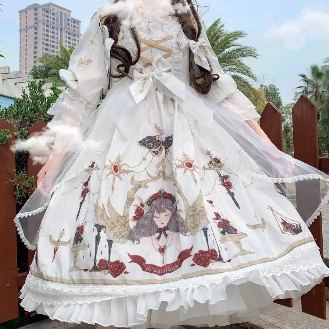 

Japanese Sweets Lolita Style OP Dress Women Kawaii Dream Gir Victorian Tea Party Cute Long Sleeve Dresses Girly Vestido