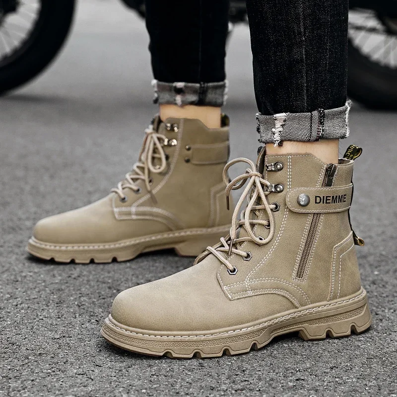 

Shoes for Men 2023 High Quality Lace Up Zipper Men's Boots Winter Round Toe Solid Concise Short Barrel Low-heeled Roman Boots