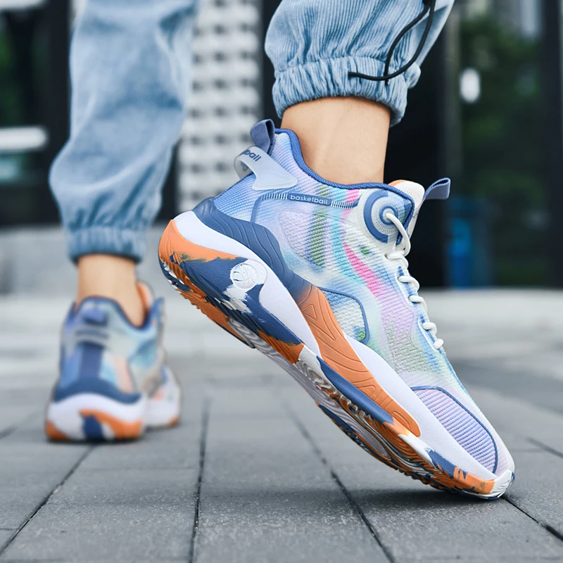 Tênis de basquete para homens de borracha anti deslizamento sola macia malha sapatos esportivos amortecimento alto macio ao ar livre tribunal sapatos de basquete homem Tênis de basquete para homens de borracha anti deslizamento sola macia malha sapatos esportivos amortecimento alto macio ao ar livre tribunal sapatos de basquete homem