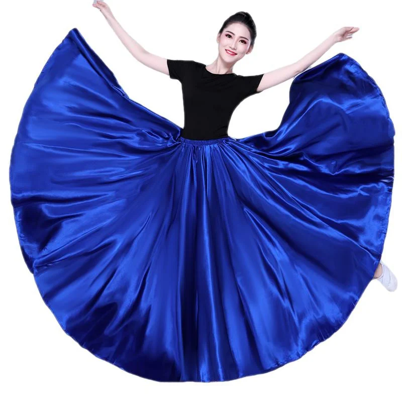 

Women 360 Degree Belly Dance Satin Skirt Tribal Gypsy Costume Long Full Skirts Oriental Spanish Dancer Practice Wear