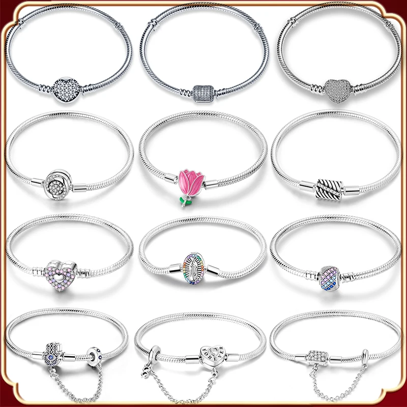 Bracelet 925 Sterling Silver 17-20CM Heart Shape Love Pavé Snakes Chain Bracelet Rose Flower 925 Silver Charms Bead Jewelry Gift
Bracelet 925 Sterling Silver 17-20CM Heart Shape Love Pavé Snakes Chain Bracelet Rose Flower 925 Silver Charms Bead Jewelry Gift