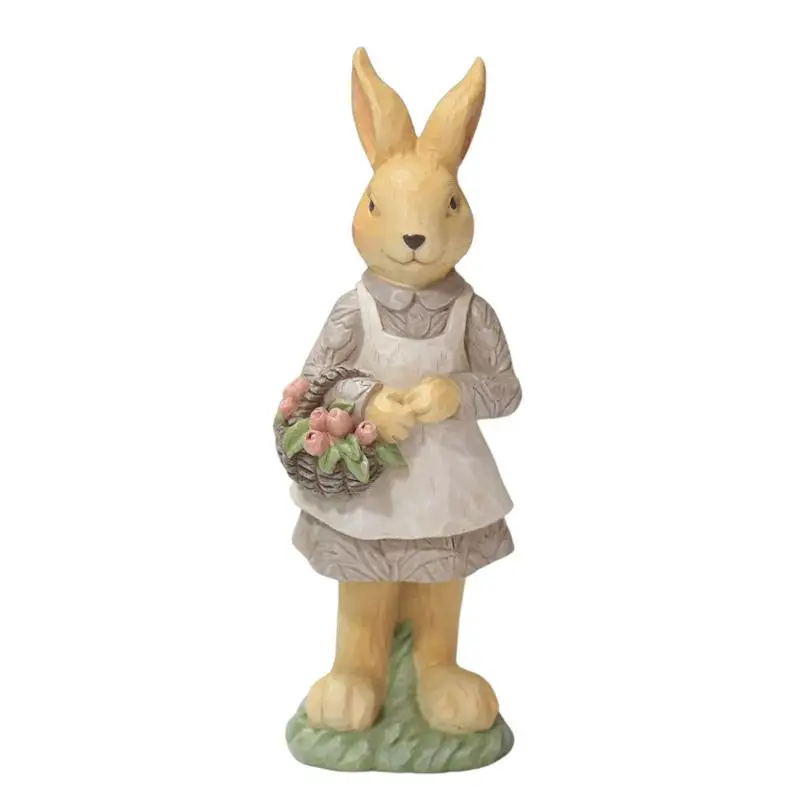 

Easter Bunny Statue Rustic Farmhouse Decoration Resin Easter Bunny Figurine Standing Bunny Statue Spring Easter Rabbit Decor For