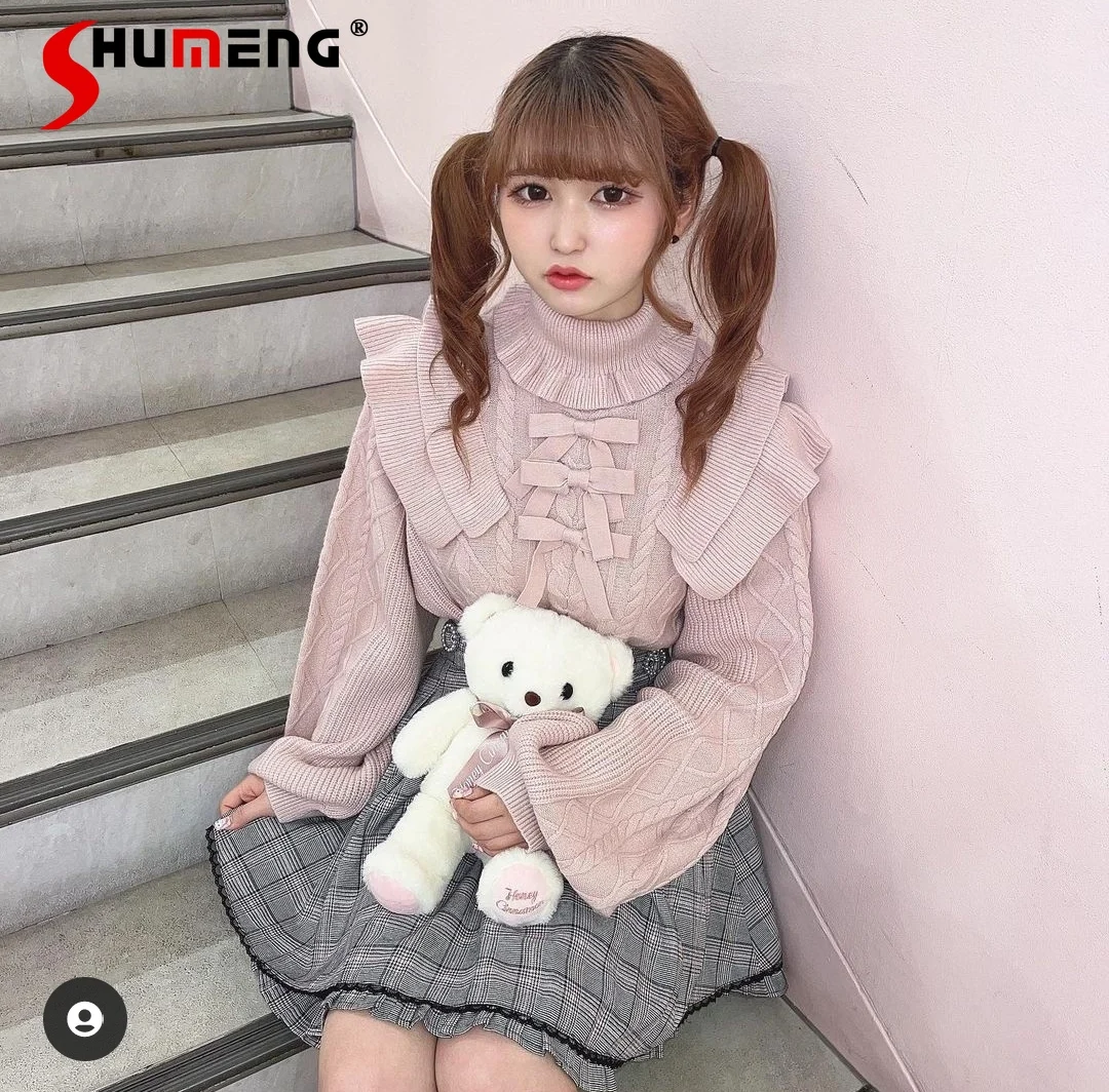 Japanese Style HC Sweater Top Flying Shoulder Lady Sweet Bow Knitted Sweater Fashion Autumn Winter Women's Pullover Sweater
Japanese Style HC Sweater Top Flying Shoulder Lady Sweet Bow Knitted Sweater Fashion Autumn Winter Women's Pullover Sweater
