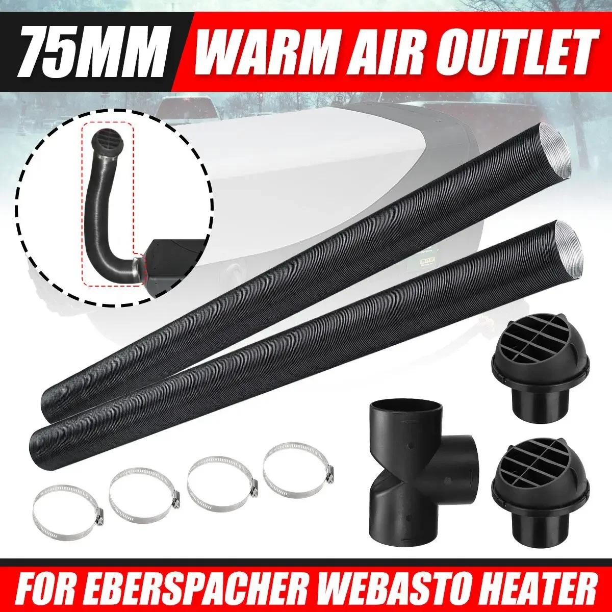 75mm Car Heater Duct Pipe Air Vent Outlet Hose Clips Set For Webasto Eberspacher Propex Diesel Parking Heaters
75mm Car Heater Duct Pipe Air Vent Outlet Hose Clips Set For Webasto Eberspacher Propex Diesel Parking Heaters