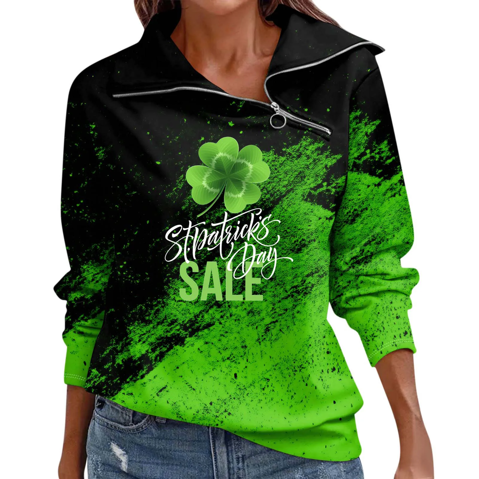 Fashion Loose For Women St. Patrick'S Day Print Pullover Sports Tops Quarter Zip Casual V Neck Long Sleeve Top Female Clothing 
Fashion Loose For Women St. Patrick'S Day Print Pullover Sports Tops Quarter Zip Casual V Neck Long Sleeve Top Female Clothing