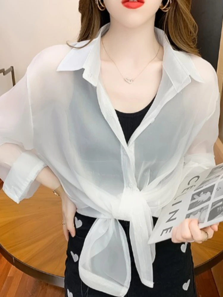 

Shirts Women Solid Simple Basic New Design Korean Fashion Thin Sun Proof Preppy Style Young All-match Camisas De Mujer Cozy Ins