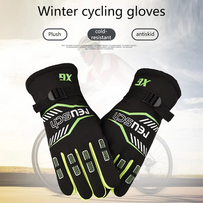 

1Pair Cycling Gloves Plush Thickened Gloves Motorcycles Electric Vehicles Skiing Riding Gloves Warm Anti Slip Windproof Gloves