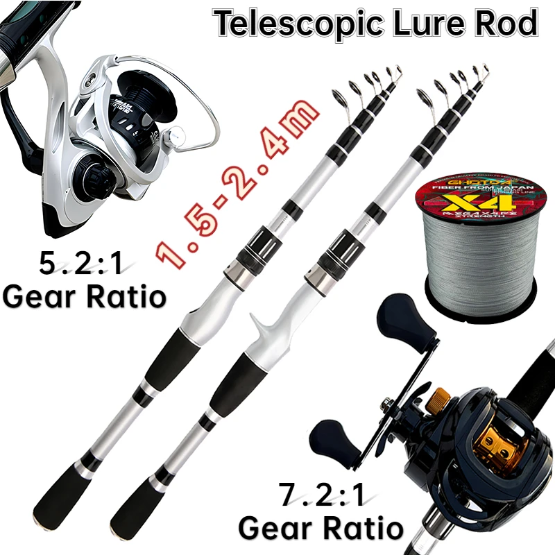 

Carbon Fiber Telescopic Fishing Rod Set 1.5-2.4M Lure Pole 2000-4000 Spinning Reel with Free 100m Braid Line Full Kit Pesca