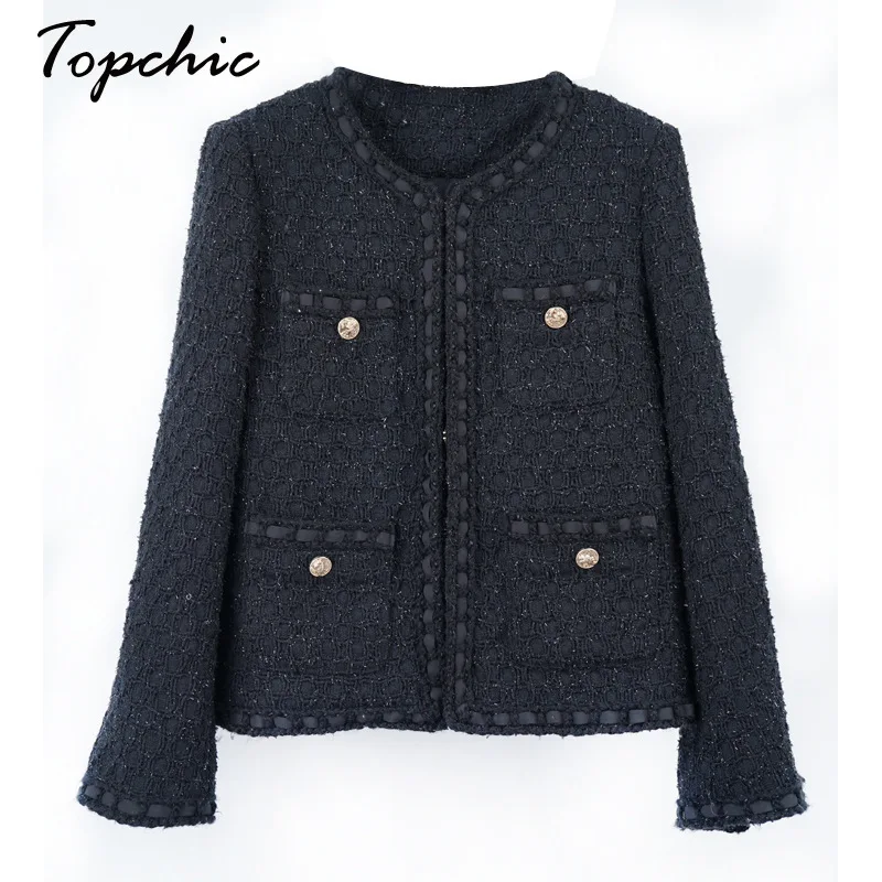 Black Tweed Jacket Hight Quality Elegant O-neck Single Breasted Black Wool Coats 2023 Autumn Winter Clothes Casaco Feminino
Black Tweed Jacket Hight Quality Elegant O-neck Single Breasted Black Wool Coats 2023 Autumn Winter Clothes Casaco Feminino
