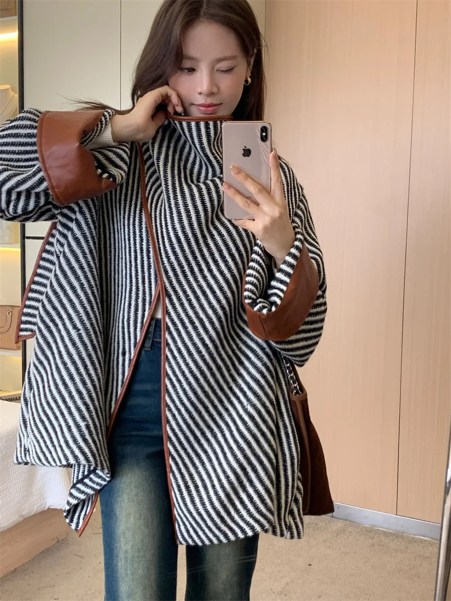

Women Autumn Checks And Plaids Coats with Scarf Fashion Winter Long Sleeve Female Cardigan Elegant Double Sided Chic Streetwear