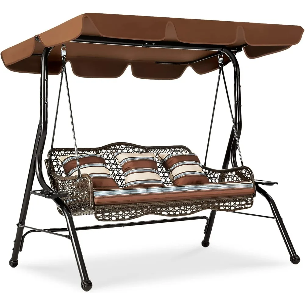 3-Seat Proch Swing Chair, Patio Swing with Canopy, 2 Side Trays, 3 Pillows & Removable Cushion, Patio Wicker Swing
3-Seat Proch Swing Chair, Patio Swing with Canopy, 2 Side Trays, 3 Pillows & Removable Cushion, Patio Wicker Swing