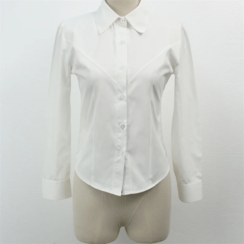 

2023 New Women Sexy Spice Girl Japan And South Korea School Uniform Top Trim Waist White Shirt Long Sleeve Short Sleeve