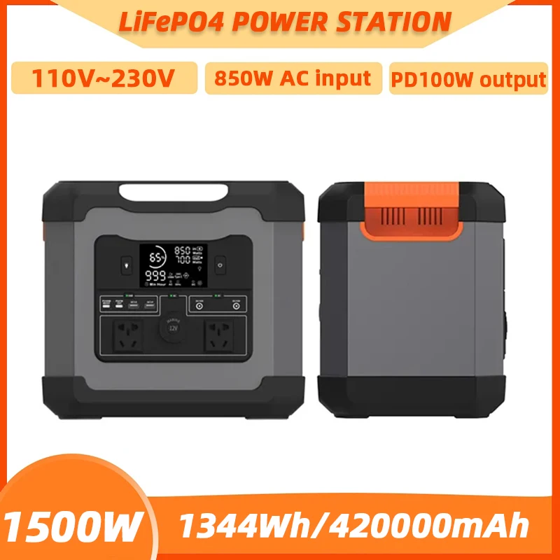 

110V 220V Portable LiFePO4 Power Supply Station 1500W Solar Generator 420000mAh USB C PD AC Output Powerbank for Outdoor Camping