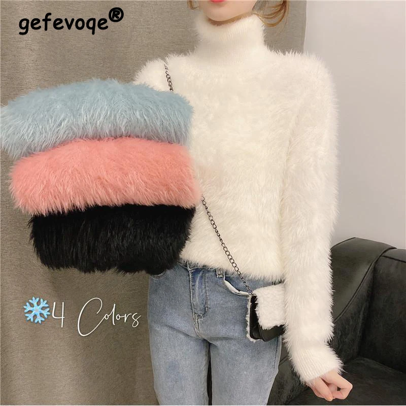 

Autumn Winter 2022 New Mink Cashmere Sweater Women Basic Knitted Pullover Elegant Soft Ladies Clothes Loose Casual Female Jumper