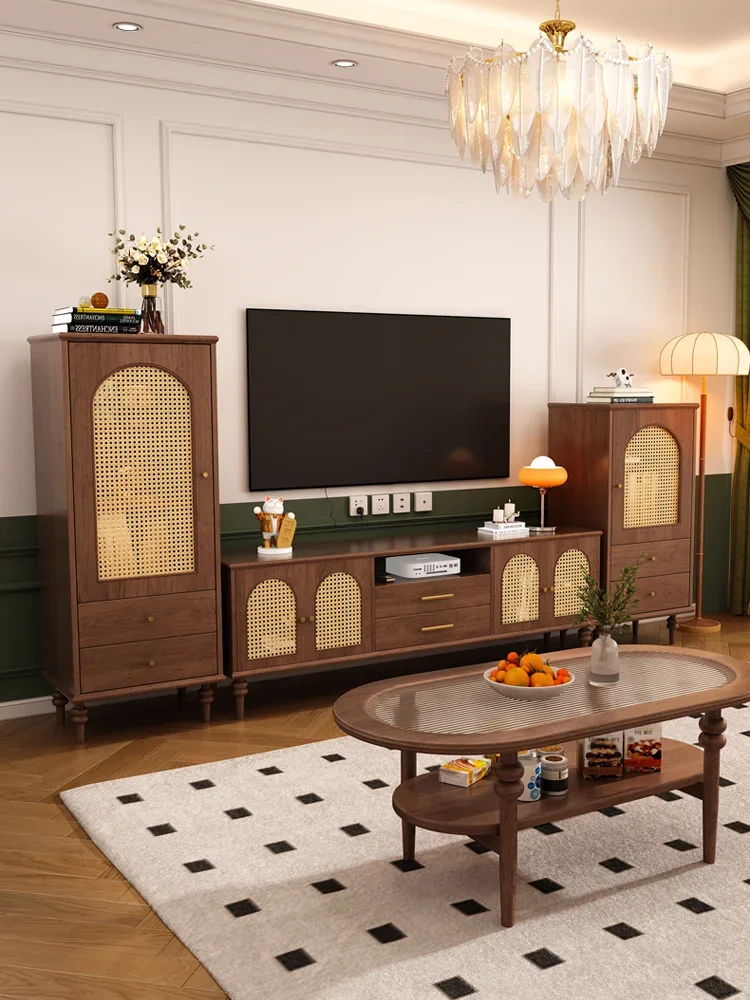 French vintage solid wood rattan TV cabinet combination storage film and television cabinet
French vintage solid wood rattan TV cabinet combination storage film and television cabinet