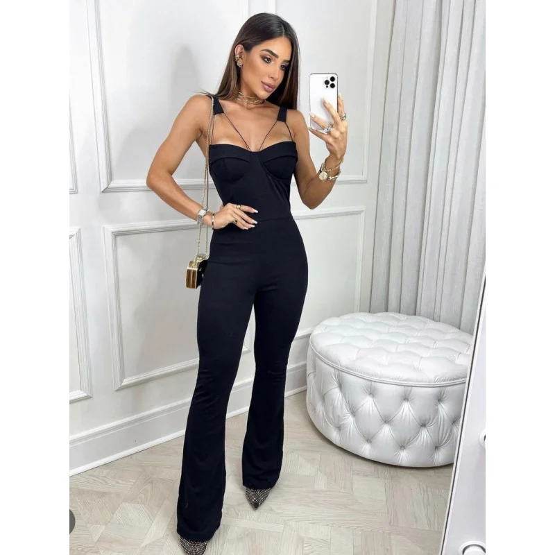 

Cross-Border New Amazon Aliexpress Popular Bandage Jumpsuit European and American Fashion Sexy Backless High Street Jumpsuit