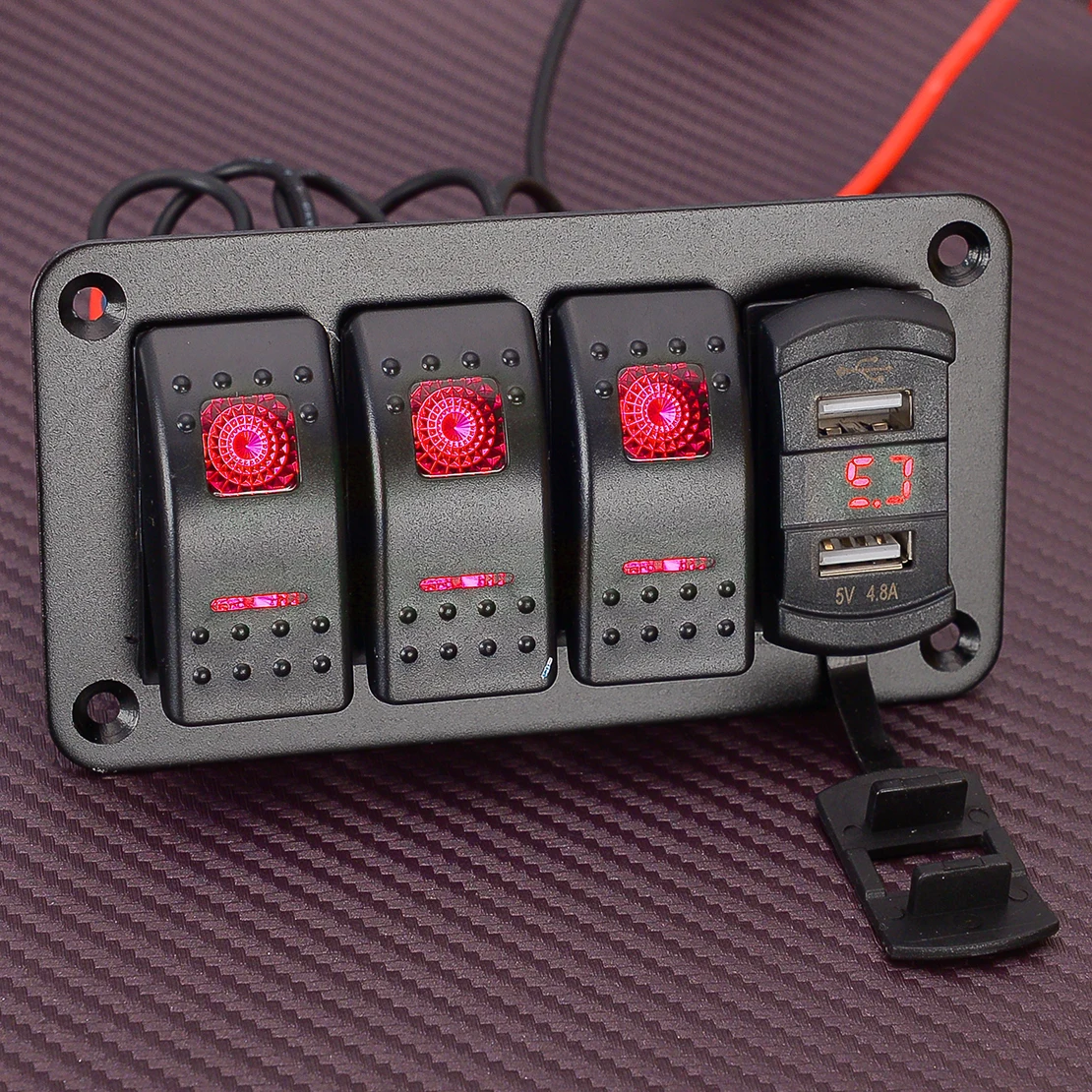 3 Gang Rocker Toggle Switch Panel Dual USB Port Universal for 12V-24V Car RV Truck UTV ATV Caravan Marine Boat Red LED Voltmeter
3 Gang Rocker Toggle Switch Panel Dual USB Port Universal for 12V-24V Car RV Truck UTV ATV Caravan Marine Boat Red LED Voltmeter