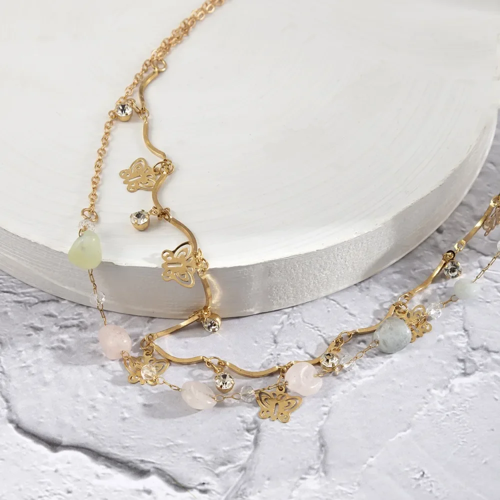 Perle de taille papillon en cristal pour femmes, ceinture de ventre, bijoux de corps, pierre colorée, double couche, sexy, été, plage 2