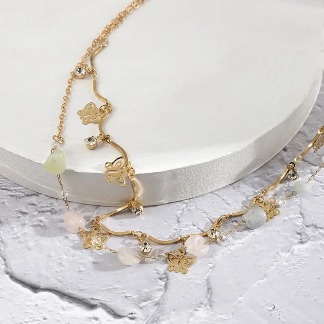 Perle de taille papillon en cristal pour femmes, ceinture de ventre, bijoux de corps, pierre colorée, double couche, sexy, été, plage 2