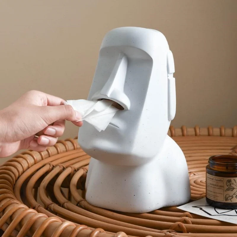 

Moai Paper Tissue Box Decor Island Monolith Statue Personality Stone Figure Sculpture Home Tissue Holder Napkins Organizer Case