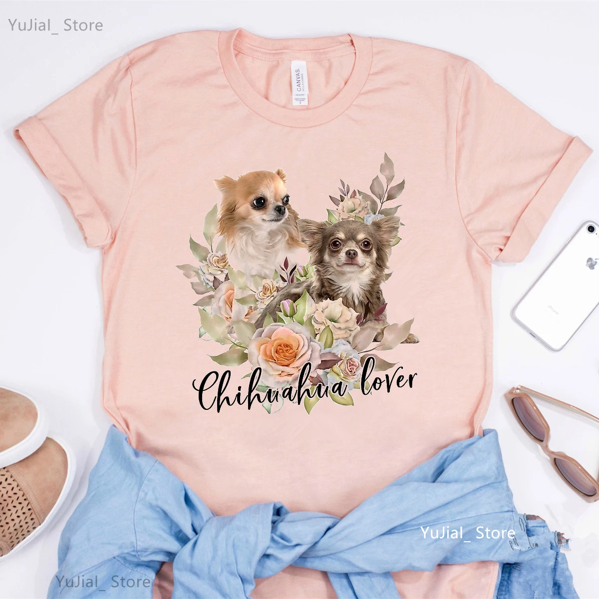 

Chihuahua/ Bulldog/Aussie/Yorkshire Terrier Lover Tshirt Women Harajuku Kawaii Clothes Flower Rose T Shirt Femme Dog Pet T-Shirt