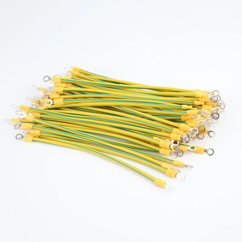 

100Pcs Copper Bridge Jumper Yellow Green Double Color Grounding Wire Solar Photovoltaic Grounding Wire 10/12/14 Awg 2.5/4/6 Mm2