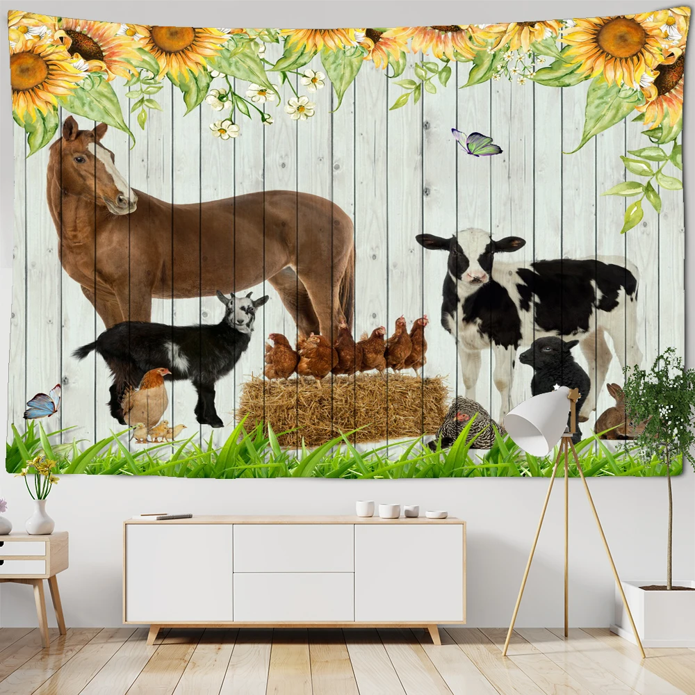 

Village Farm Cow Horse Animal Printed Large Wall Tapestry Hippie Boho Wall Hanging Farmhouse Room Tapestries Wall Art Decoration