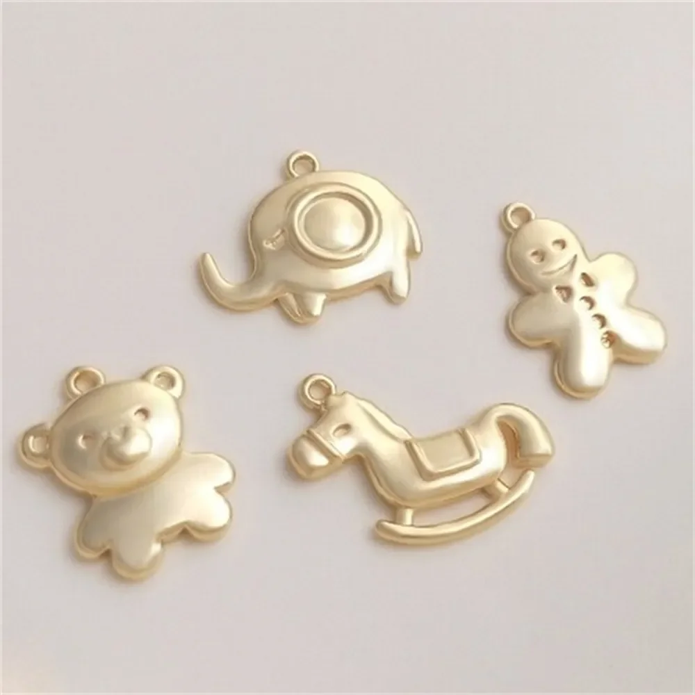 

14K Copper Clad True Gold Cartoon Version Little Bear Elephant Trojan Horse Snowman Pendant Handmade DIY Bracelet Hanging Pendan