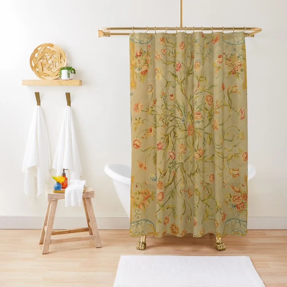 

Floral Savonnerie 19th Century Authentic Colorful Picture of a Rose Tulip and Greenery Rug Shower Curtain