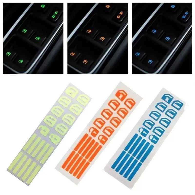 

1Sheet Car Window Lifter Luminous Switch Button Stickers Door Window Lift Night Safety Switch Decoration Fluorescent Decals