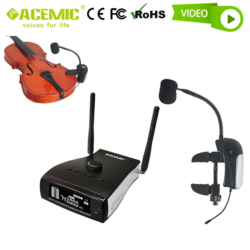 

Violin Microphone Wireless Pickup Clip-On Radio System Set UHF for Violinist Musician String Instrument Miking Pro Stage ACEMIC