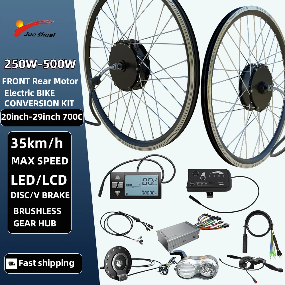 

Electric Bike Conversion Kit, Front and Rear Bicycle Hub Motor Wheel, 700C, 36V, 48V, 250W, 350W, 500W, 20-29 Inch LED LCD PAS