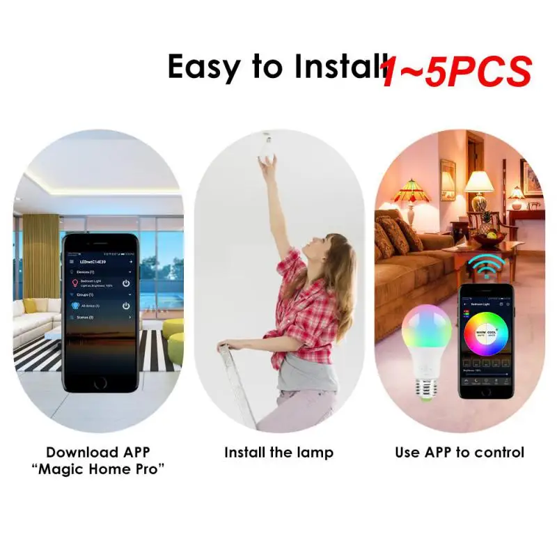 

1~5PCS Smart Wifi Lamp E27 Dimmable Colorful LED Lamp RGB Color Light APP WIFI Remote Control Via IOS Android for Smart Homes