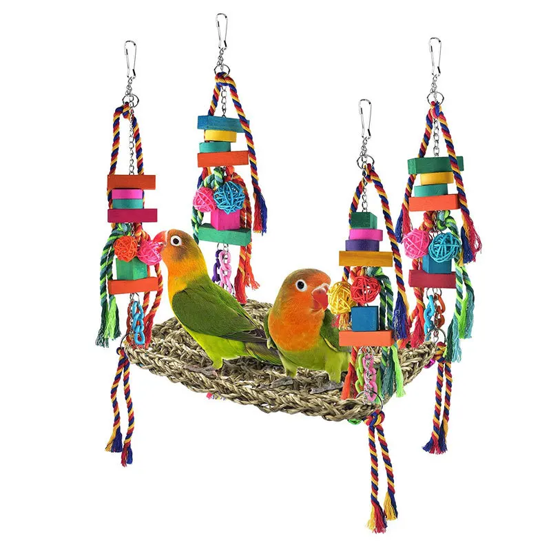 Bird Grass Swing Mat Parrot Climbing Hammock With Colorful Toys For Parakeet Lovebird Budgie Small Bird
Bird Grass Swing Mat Parrot Climbing Hammock With Colorful Toys For Parakeet Lovebird Budgie Small Bird